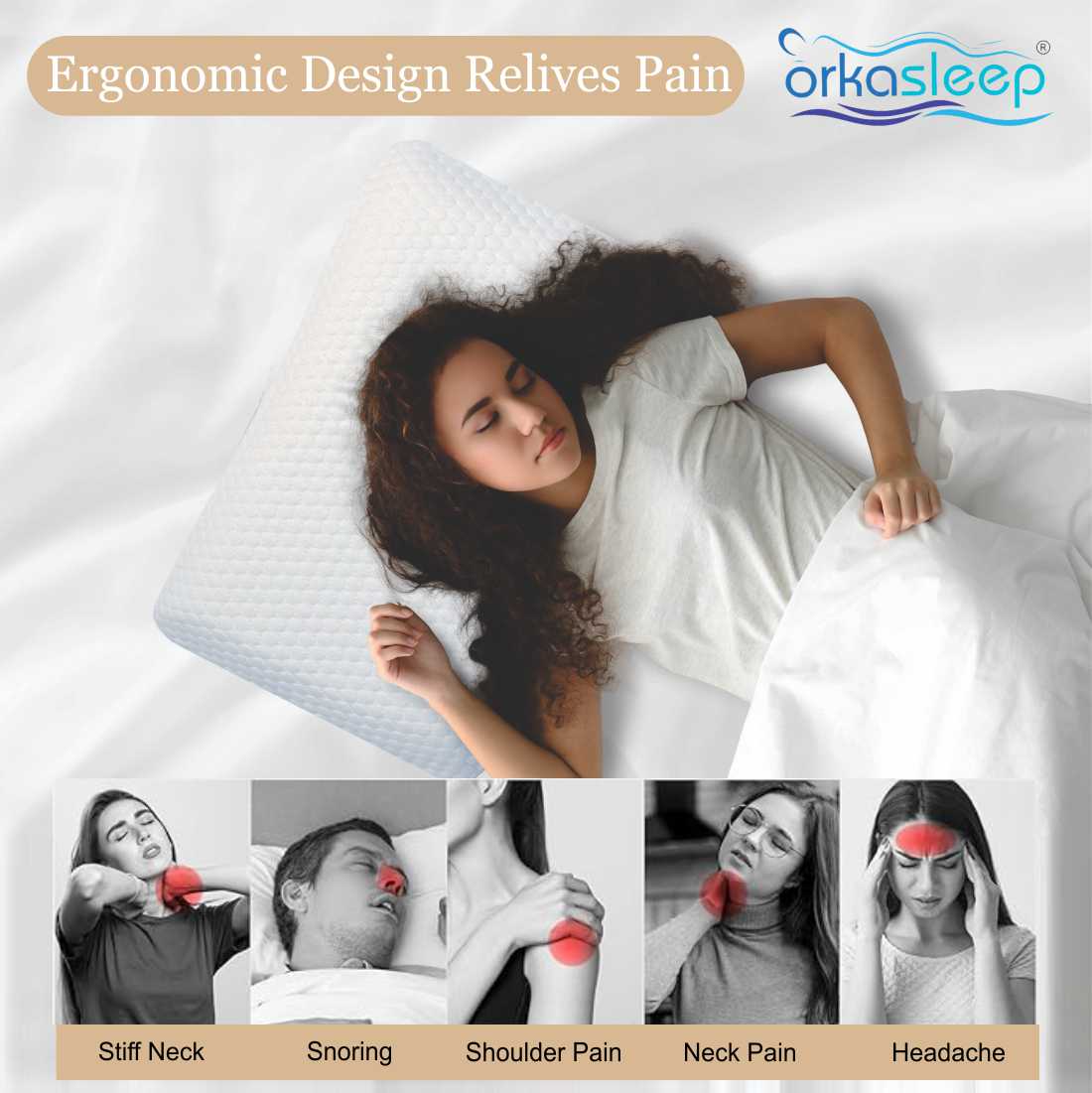 Orkasleep Active Rectangular Orthopedic Neck Support Pillow for Sleeping & Shoulder Pain Memory Foam Solid Sleeping Pillow Pack of 1 view 4